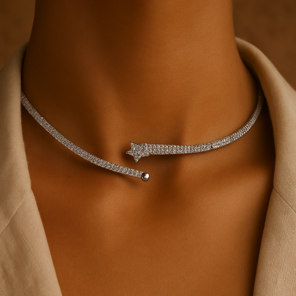 Shooting Star Choker – Silver Crystal Finish