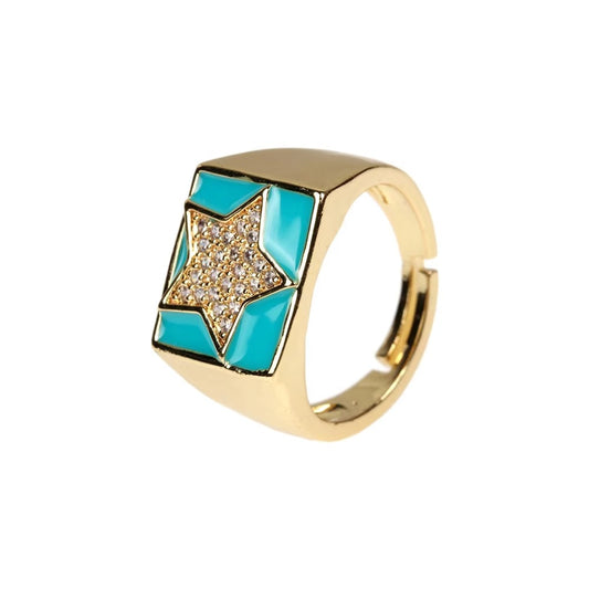 Celestial star ring turquoise and gold - Happy gems