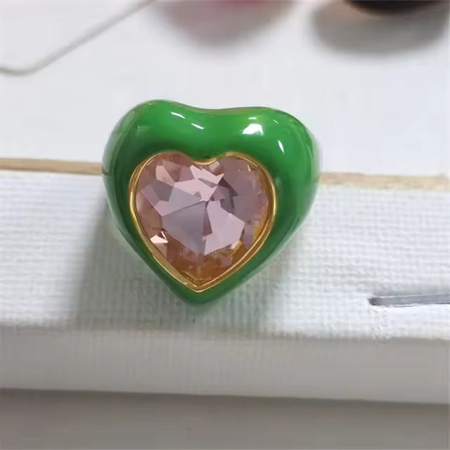 Elegant Heart Rings - Green