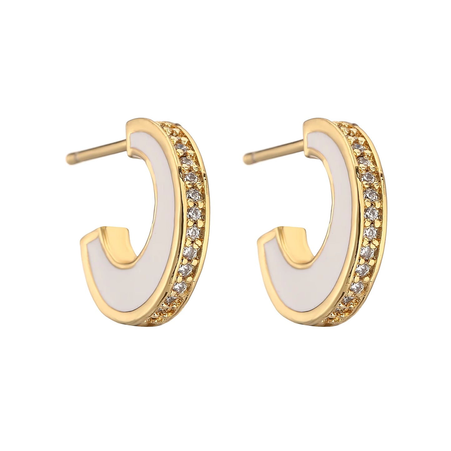 Rounded Earrings White Zircon Gold - Happy gems