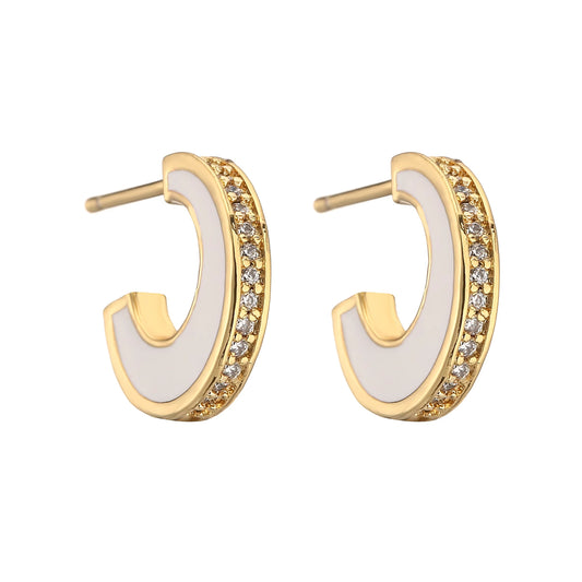 Rounded Earrings White Zircon Gold - Happy gems