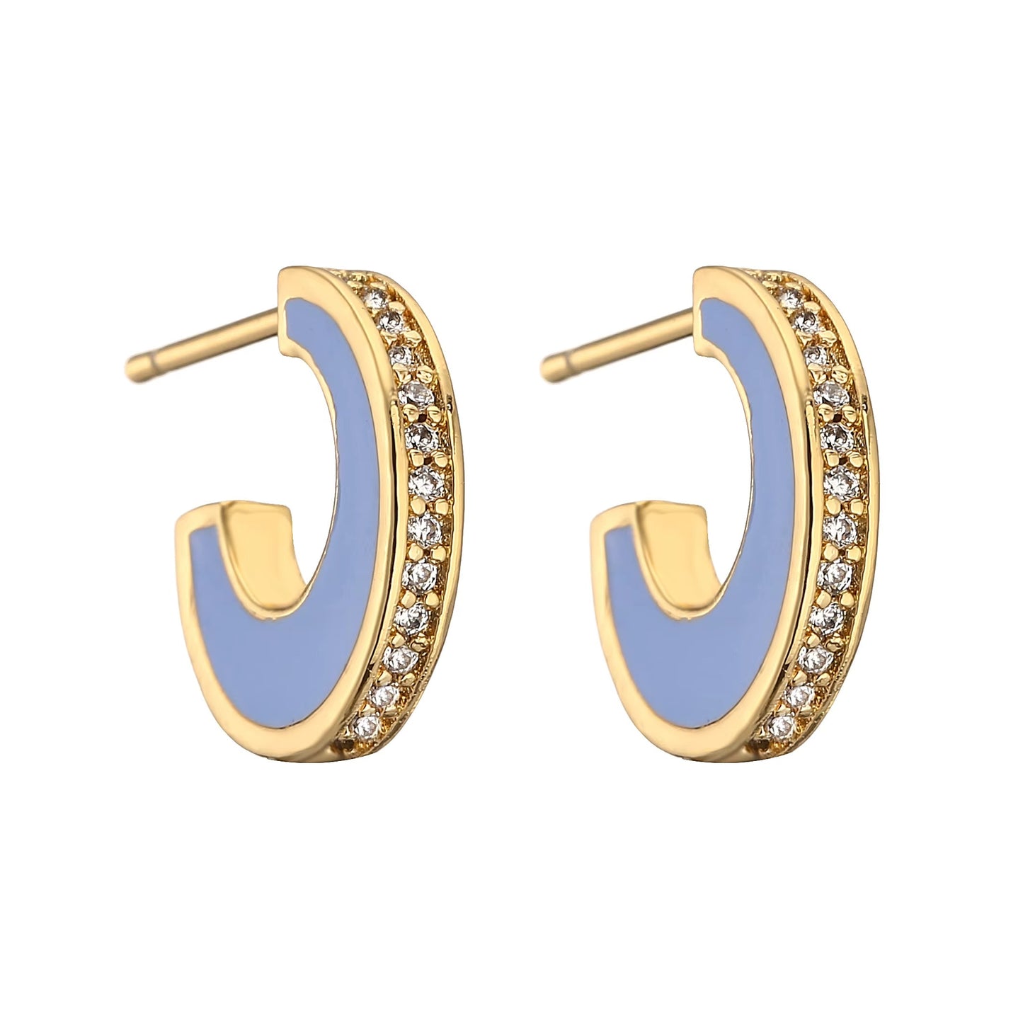 Rounded Earrings Blue Zircon Gold - Happy gems