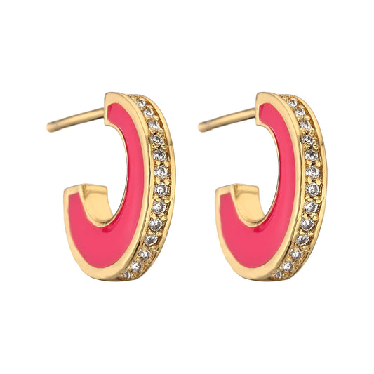 Rounded Earrings Red Pink Zircon Gold - Happy gems