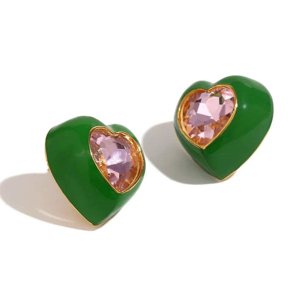 Elegant Heart Earrings - Green