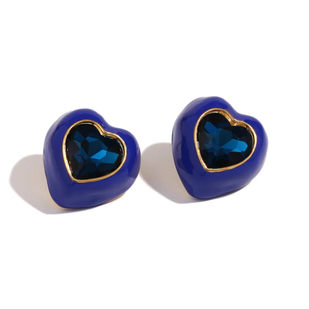 Elegant Heart Earrings - Blue