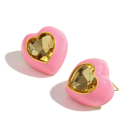 Elegant Heart Earrings - Pink