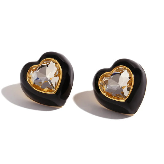 Elegant Heart Earrings - Black