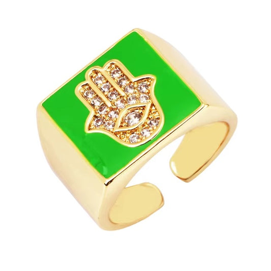 Hand of fatima ring green - Happy gems