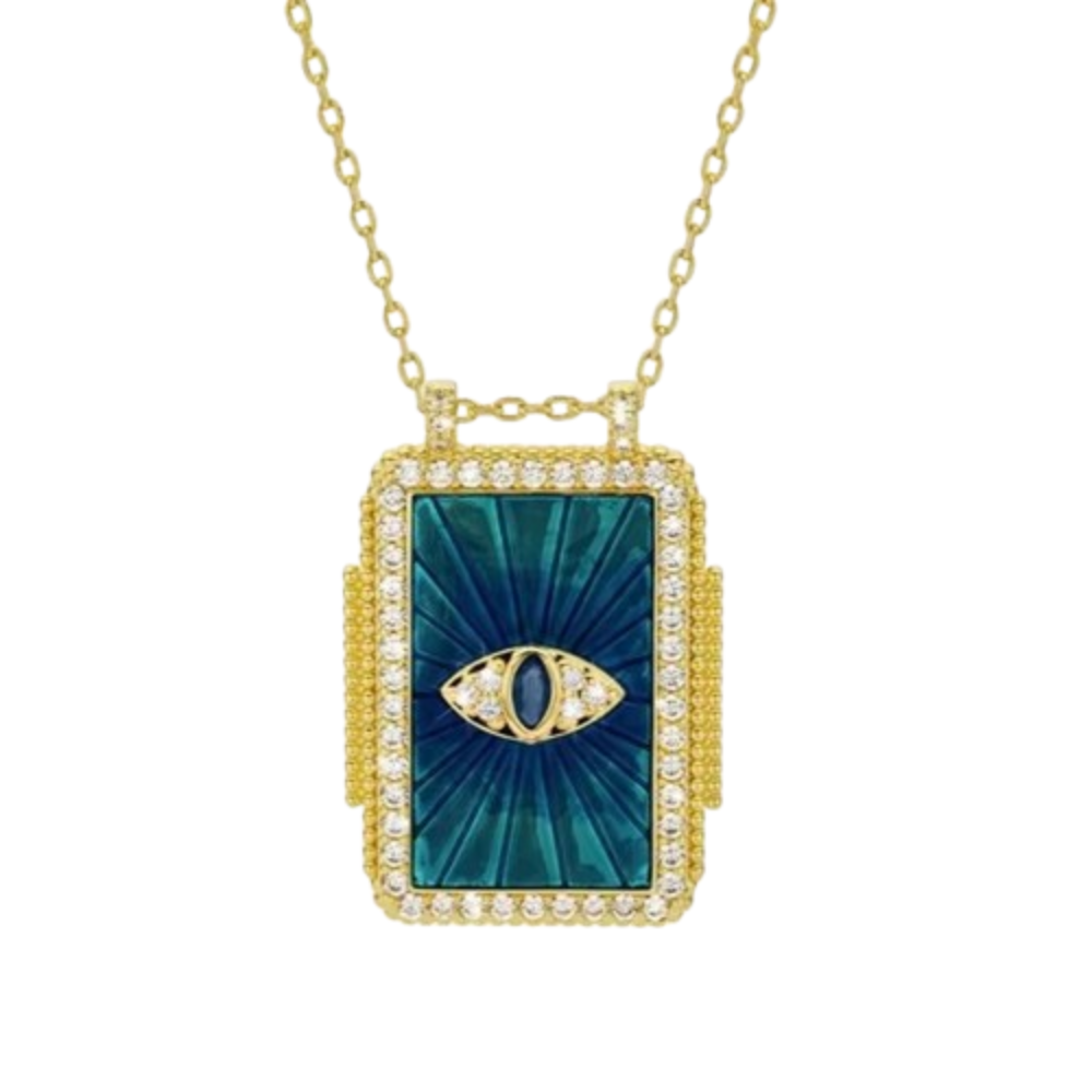 Square Necklace with Eye in the Center Blue Gold